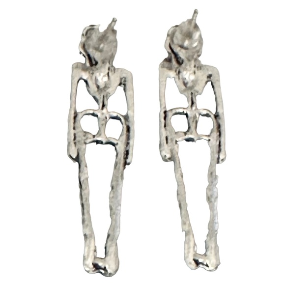 Earrings Skeleton 1.5” Post Silver Halloween - Picture 3 of 4